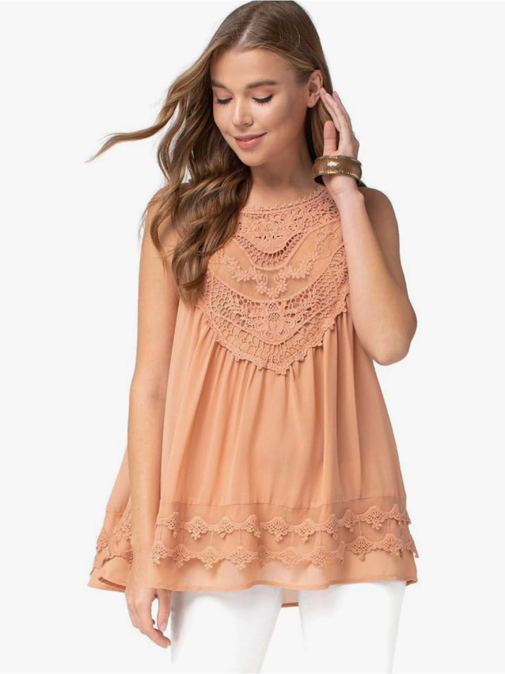 NaWT Ultra Pink Boheminan Sleeveless Crochet Tunic Tank Top Size M